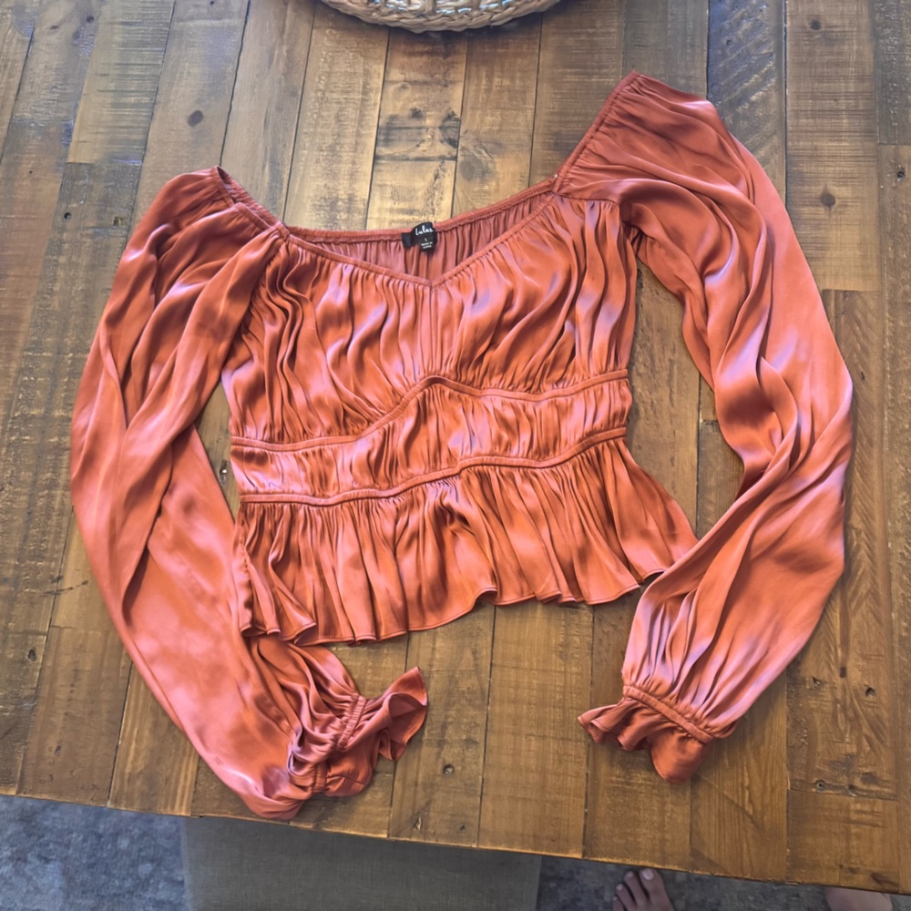 LULUS Satin Ruched Top - Picture 2 of 7